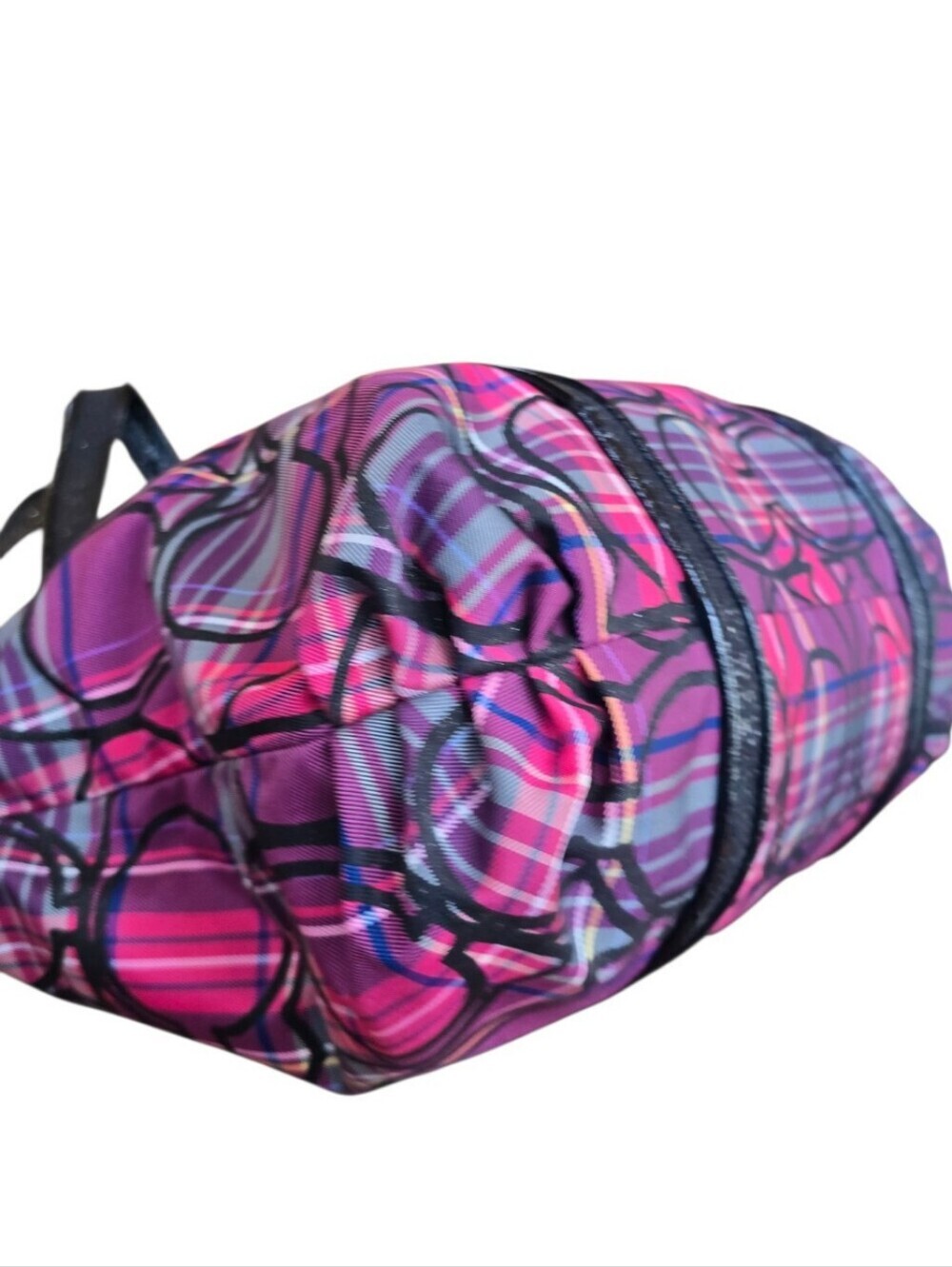 Coach Poppy Tartan Plaid Glam Purple Magenta Black Tote Bag - Picture 12 of 16